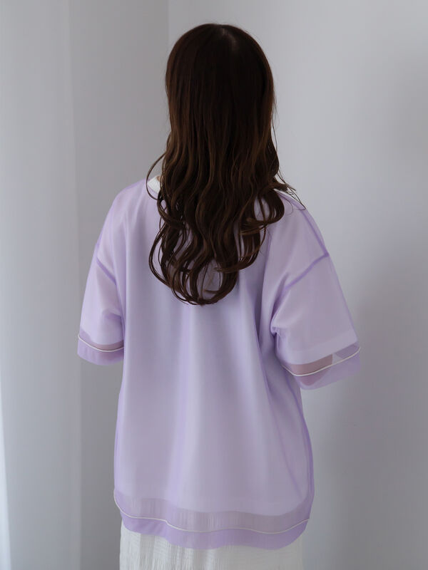 セール】 チュール重ねカットソー（サックスブルー/ラベンダー/キナリ