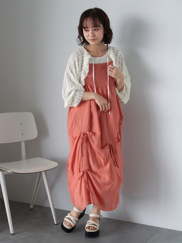 セール】 リボンキャミワンピース（ブラック/オレンジ/キナリ