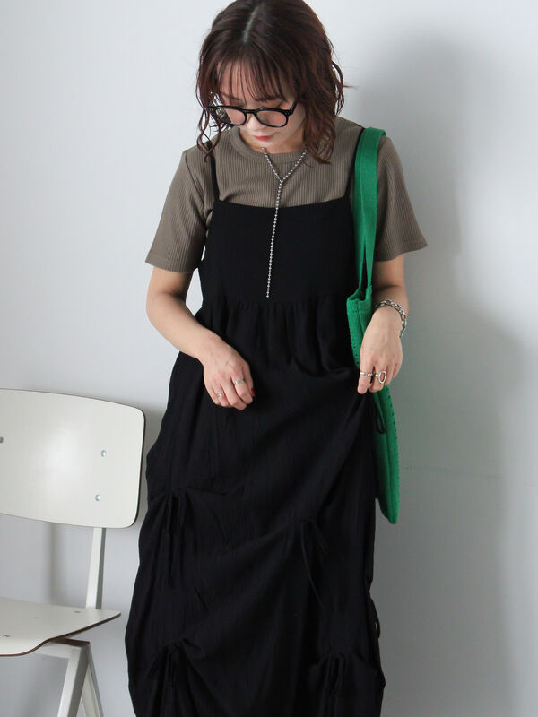 セール】 リボンキャミワンピース（ブラック/オレンジ/キナリ