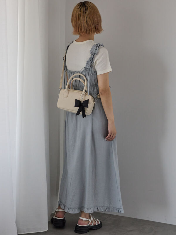 セール】 シャーリングフリルキャミワンピース（グレー/ブラック