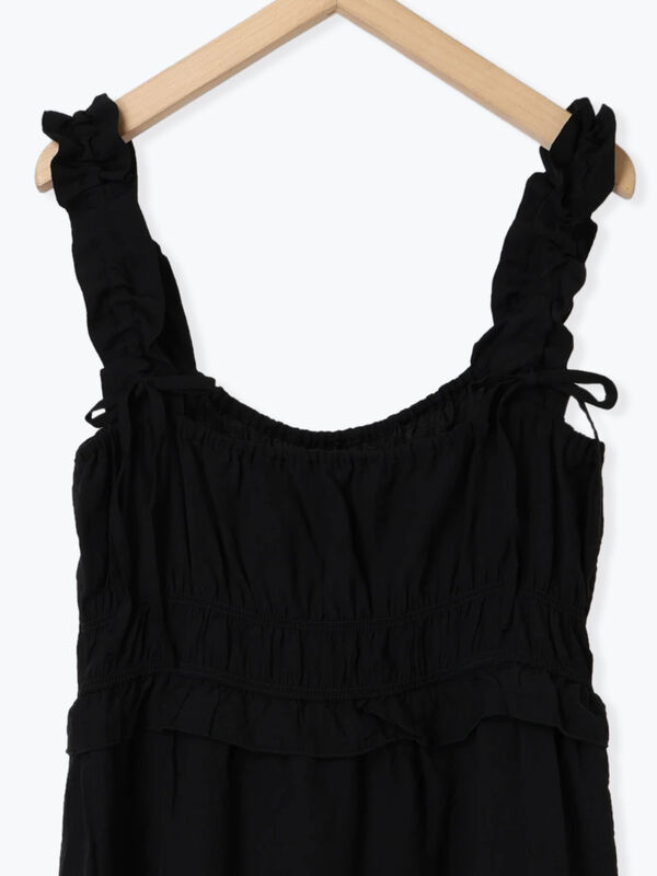 Fickle Bebe ロングワンピース キャミワンピース シャーリング フリル Fickle Bebe ロングワンピース キャミワンピース シャーリング