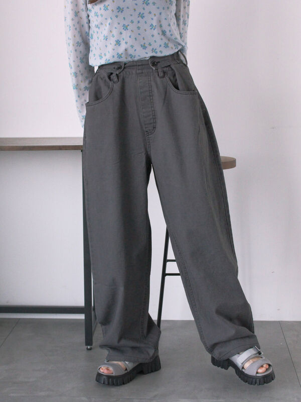 セール】 ボタンアジャストパンツ（チャコールグレー/ベージュ/カーキ