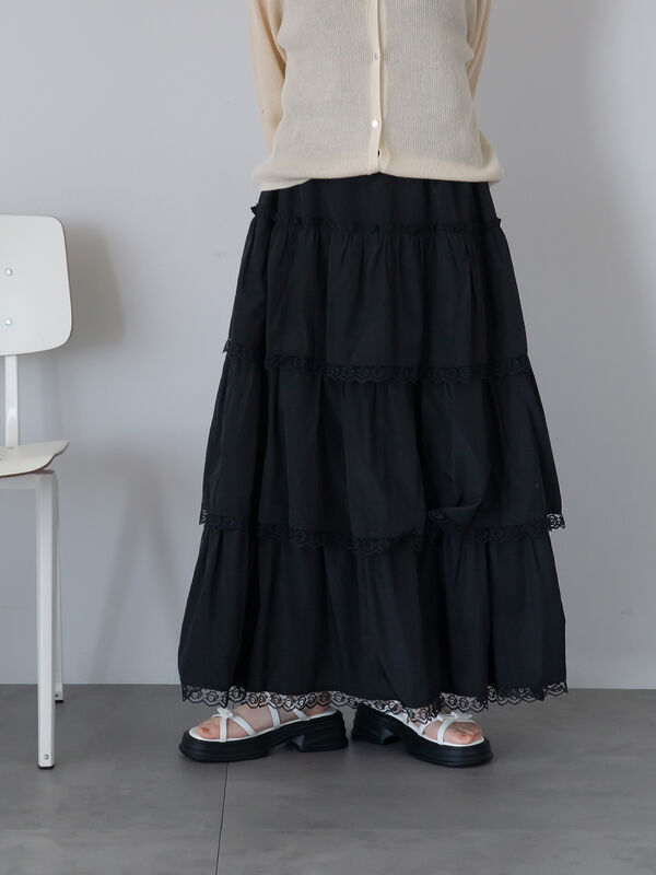ELFSACK スカート レース マキシ丈 ティアードスカート ELFSACK スカート レース マキシ丈 ティアードスカート (ELF