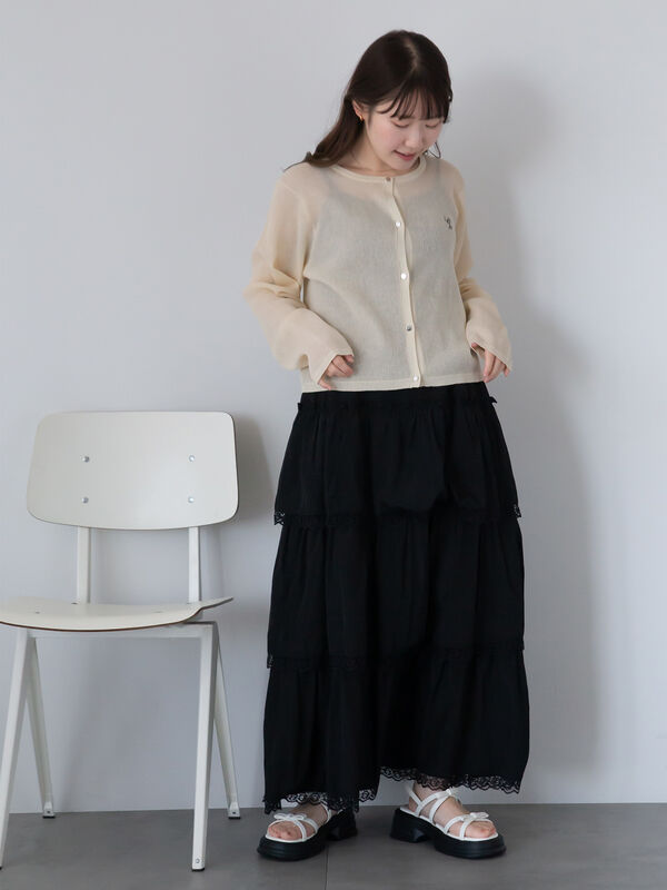 セール】 レースティアードスカート（オフホワイト/ブラック/サックス