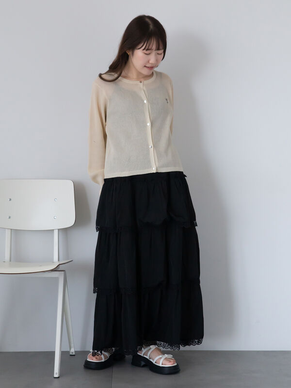 セール】 レースティアードスカート（オフホワイト/ブラック/サックス