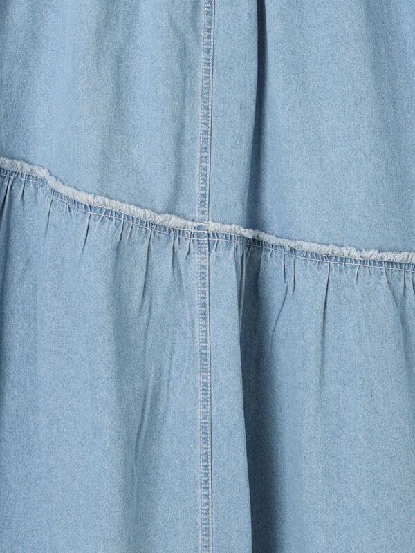 セール】 デニム切替ギャザースカート（サックスブルー/ブルー