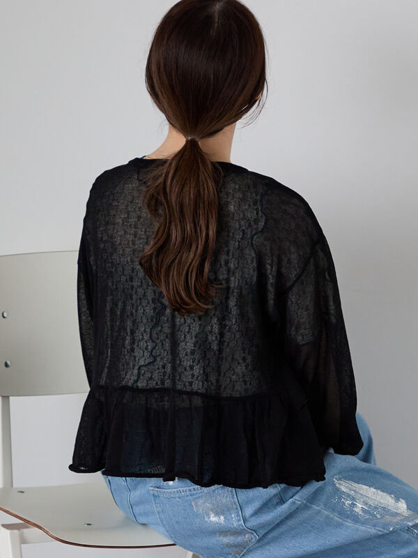 セール】 ティアードカーディガン（ブラック/オレンジ/キナリ/トップス