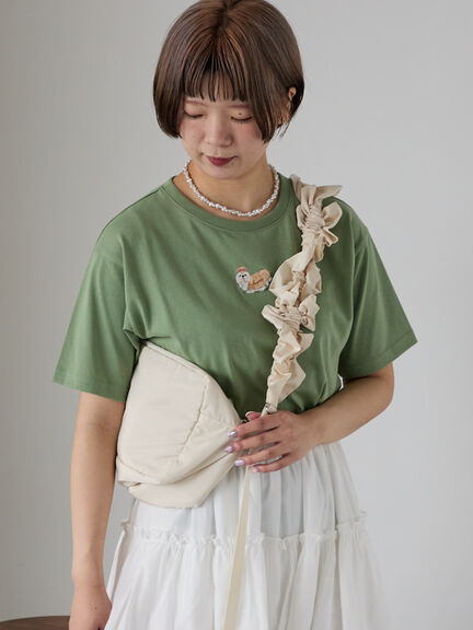 わんこ刺繍Tシャツ（オフホワイト/ピンク/グリーン）｜ehka sopo（エヘカソポ）通販