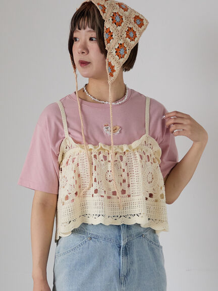 わんこ刺繍Tシャツ（オフホワイト/ピンク/グリーン）｜ehka sopo（エヘカソポ）通販