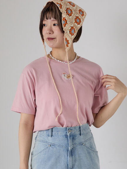 わんこ刺繍Tシャツ（オフホワイト/ピンク/グリーン）｜ehka sopo（エヘカソポ）通販