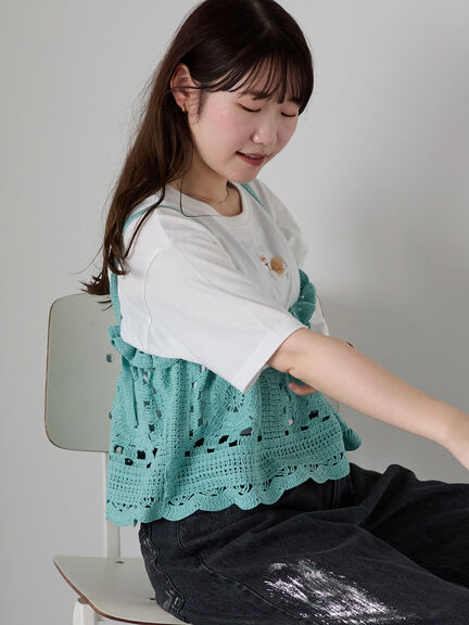 わんこ刺繍Tシャツ（オフホワイト/ピンク/グリーン）｜ehka sopo（エヘカソポ）通販