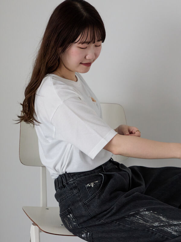 セール】 わんこ刺繍Tシャツ（オフホワイト/ピンク/グリーン/トップス