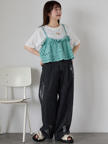 わんこ刺繍Tシャツ（オフホワイト/ピンク/グリーン）｜ehka sopo（エヘカソポ）通販