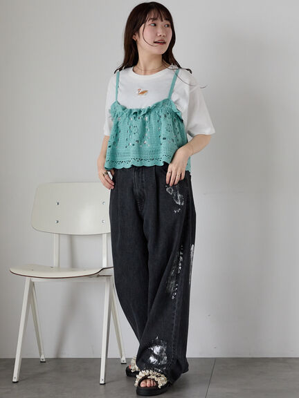 わんこ刺繍Tシャツ（オフホワイト/ピンク/グリーン）｜ehka sopo（エヘカソポ）通販