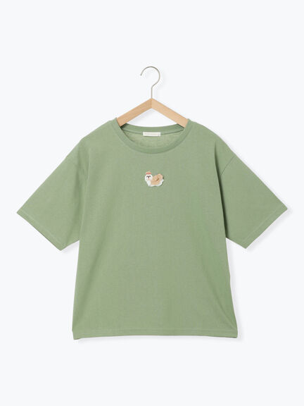 わんこ刺繍Tシャツ（オフホワイト/ピンク/グリーン）｜ehka sopo（エヘカソポ）通販