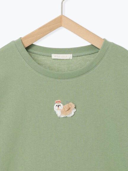 わんこ刺繍Tシャツ（オフホワイト/ピンク/グリーン）｜ehka sopo（エヘカソポ）通販
