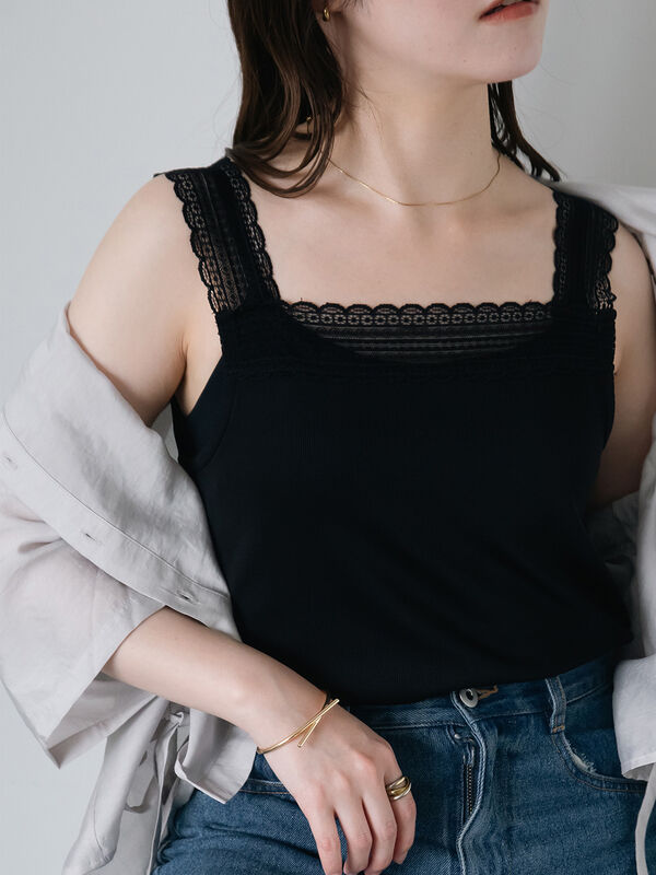 セール】 前後2WAYレース付きタンクトップ（オフホワイト/ブラック