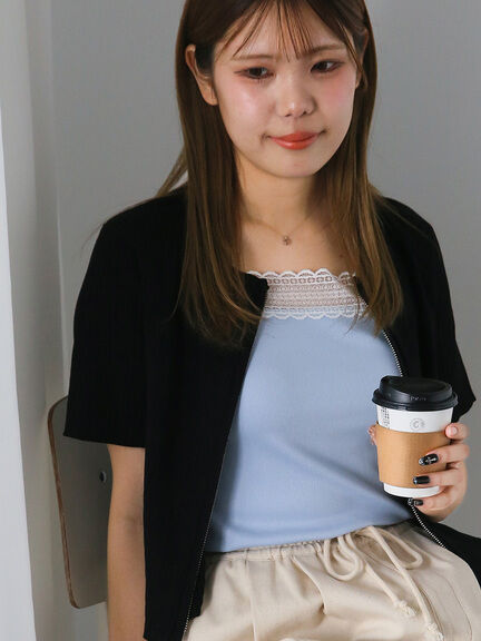 前後2WAYレース付きタンクトップ（オフホワイト/ブラック/ライトベージュ/サックスブルー）｜ehka sopo（エヘカソポ）通販