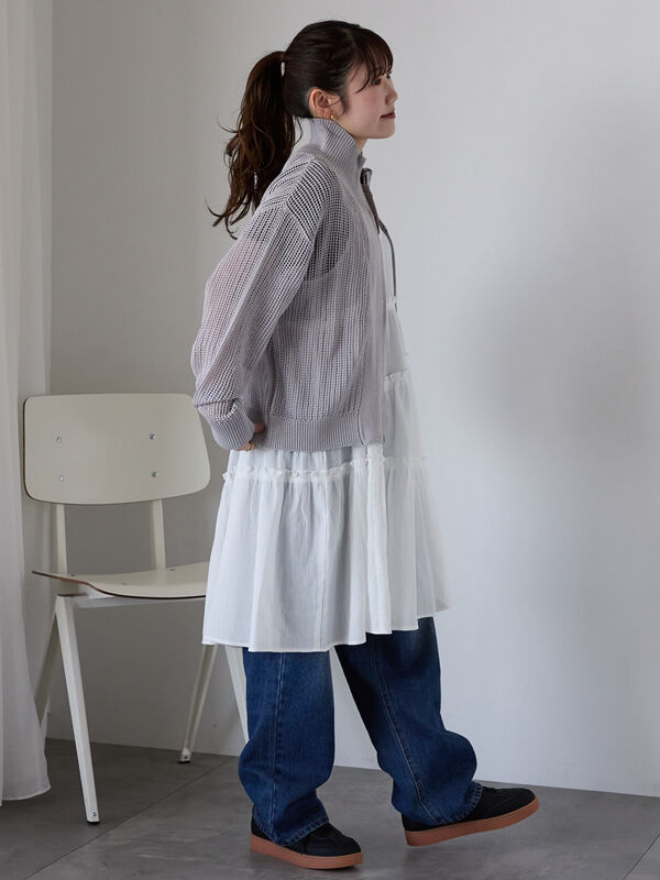 ポワ　メッシュカーディガン ホワイト 透け感 カーディガン ポケット付き ポワ メッシュカーディガン ホワイト 透け感 カーディガン ポケット