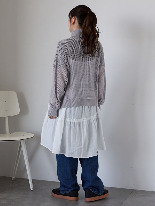 セール】 メッシュジップカーディガン（オフホワイト/グレー/イエロー