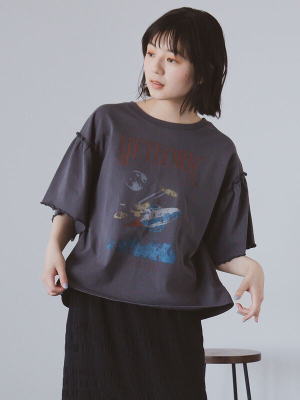 ヴィンテージ加工プリントTシャツ（オフホワイト/チャコールグレー/ブルー）｜ehka sopo（エヘカソポ）通販