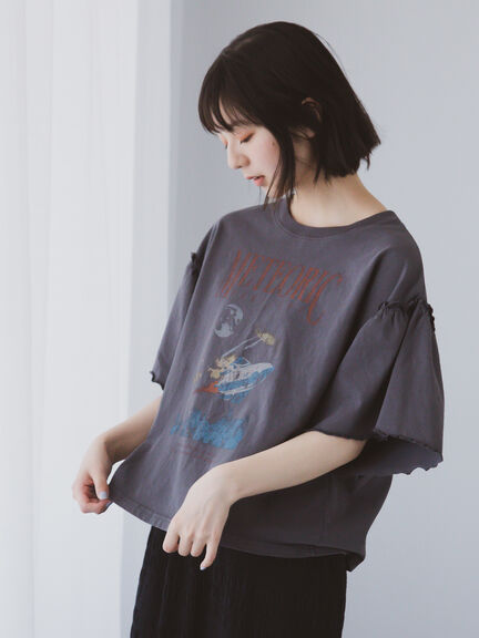ヴィンテージ加工プリントTシャツ（オフホワイト/チャコールグレー/ブルー）｜ehka sopo（エヘカソポ）通販