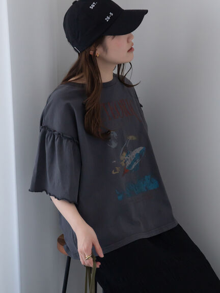 ヴィンテージ加工プリントTシャツ（オフホワイト/チャコールグレー/ブルー）｜ehka sopo（エヘカソポ）通販