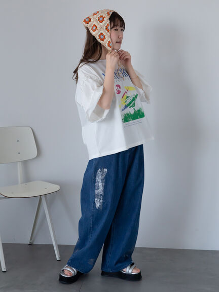 ヴィンテージ加工プリントTシャツ（オフホワイト/チャコールグレー/ブルー）｜ehka sopo（エヘカソポ）通販
