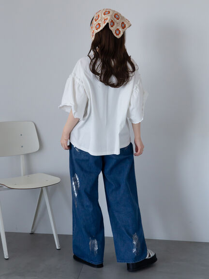 ヴィンテージ加工プリントTシャツ（オフホワイト/チャコールグレー/ブルー）｜ehka sopo（エヘカソポ）通販