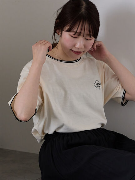 ラインリブTシャツ（オフホワイト/グリーン/キナリ）｜ehka sopo（エヘカソポ）通販