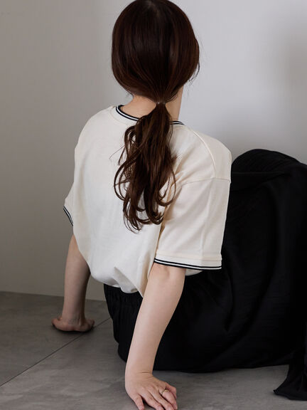 ラインリブTシャツ（オフホワイト/グリーン/キナリ）｜ehka sopo（エヘカソポ）通販