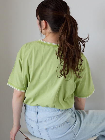 ラインリブTシャツ（オフホワイト/グリーン/キナリ）｜ehka sopo（エヘカソポ）通販