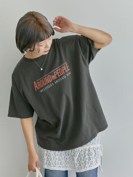 ヴィンテージ加工プリントTシャツ（オフホワイト/チャコールグレー/ブルー）｜ehka sopo（エヘカソポ）通販