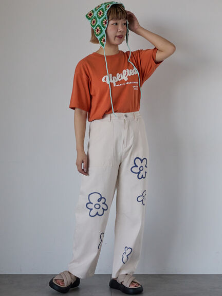 サガラ刺繍Tシャツ（オフホワイト/チャコールグレー/オレンジ）｜ehka sopo（エヘカソポ）通販