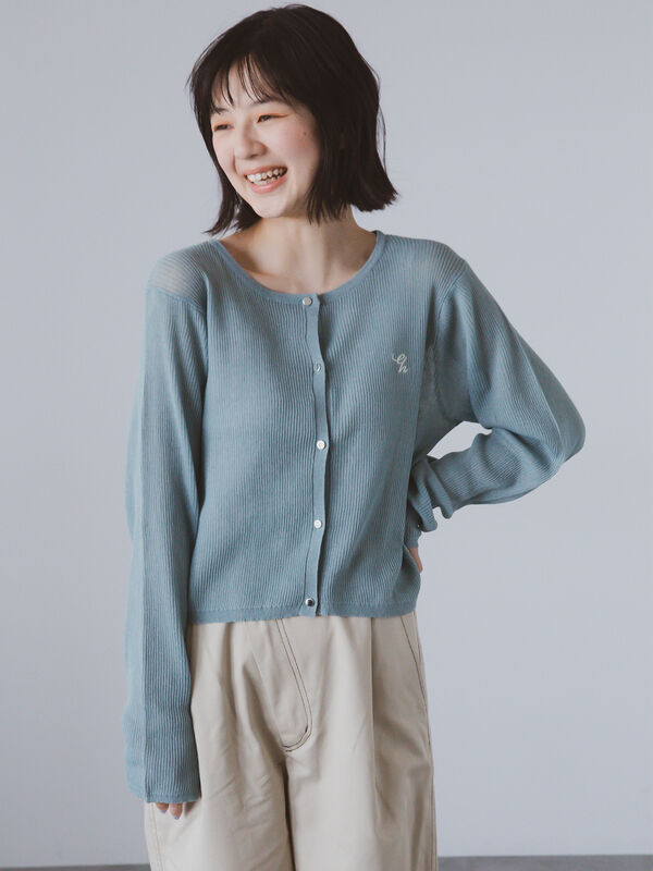 ワンポイント刺繍リブカーディガン（グレー/ピンク/ブルー/キナリ）｜ehka sopo（エヘカソポ）通販