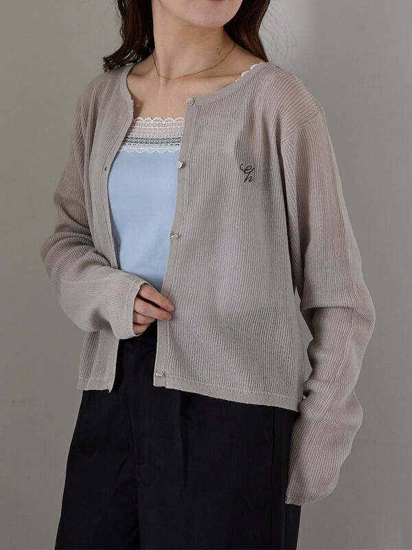 ワンポイント刺繍リブカーディガン（グレー）｜ehka sopo（エヘカソポ）通販