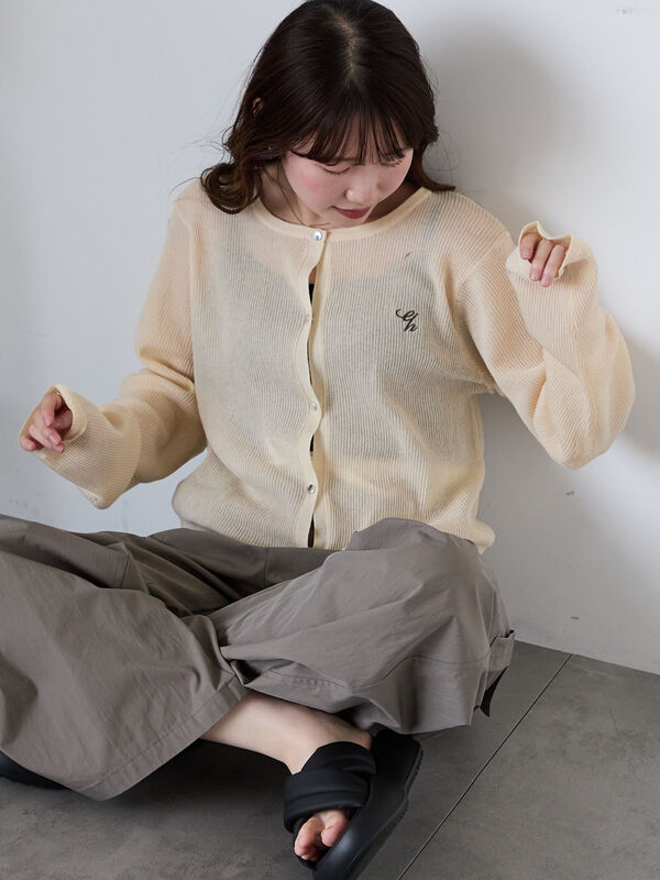 ワンポイント刺繍リブカーディガン（キナリ）｜ehka sopo（エヘカソポ）通販
