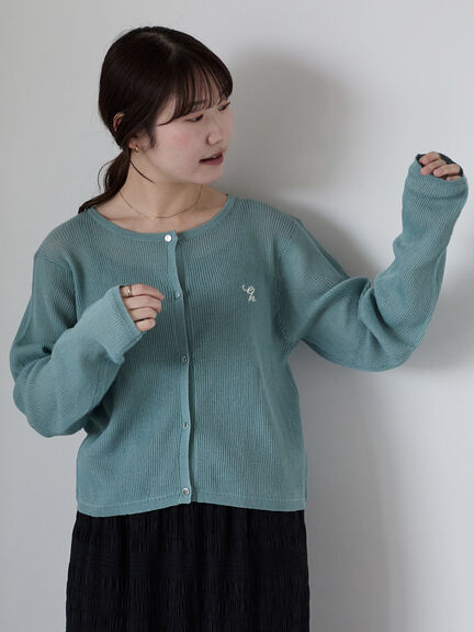 ワンポイント刺繍リブカーディガン（グレー/ピンク/ブルー/キナリ）｜ehka sopo（エヘカソポ）通販