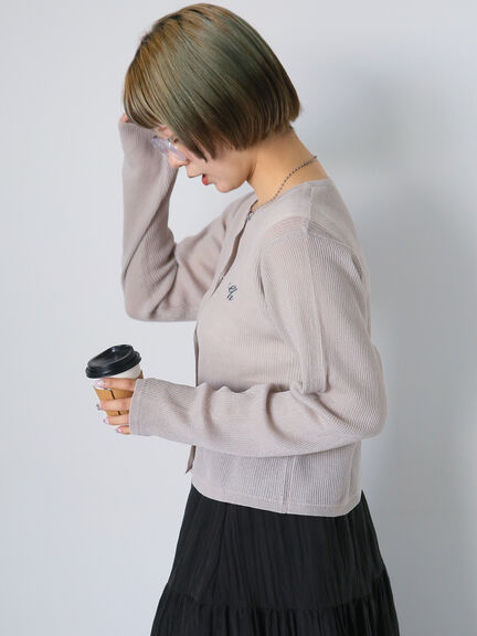ワンポイント刺繍リブカーディガン（グレー/ピンク/ブルー/キナリ）｜ehka sopo（エヘカソポ）通販