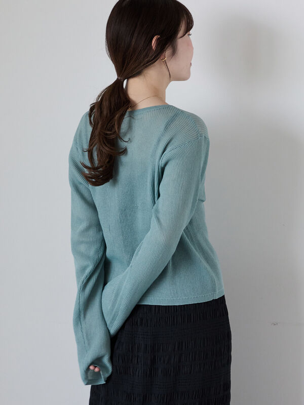 マルチカラー　刺繍デザインニット　切り替え　青　緑　ピンク　古着 80～90s 19nineteen ペールトーン マルチカラー ボーダー パターン