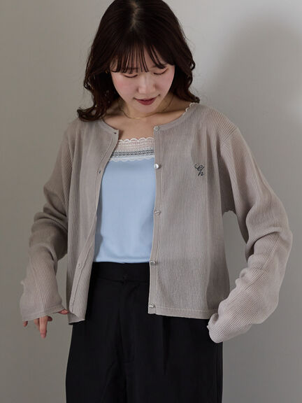 ワンポイント刺繍リブカーディガン（グレー/ピンク/ブルー/キナリ）｜ehka sopo（エヘカソポ）通販