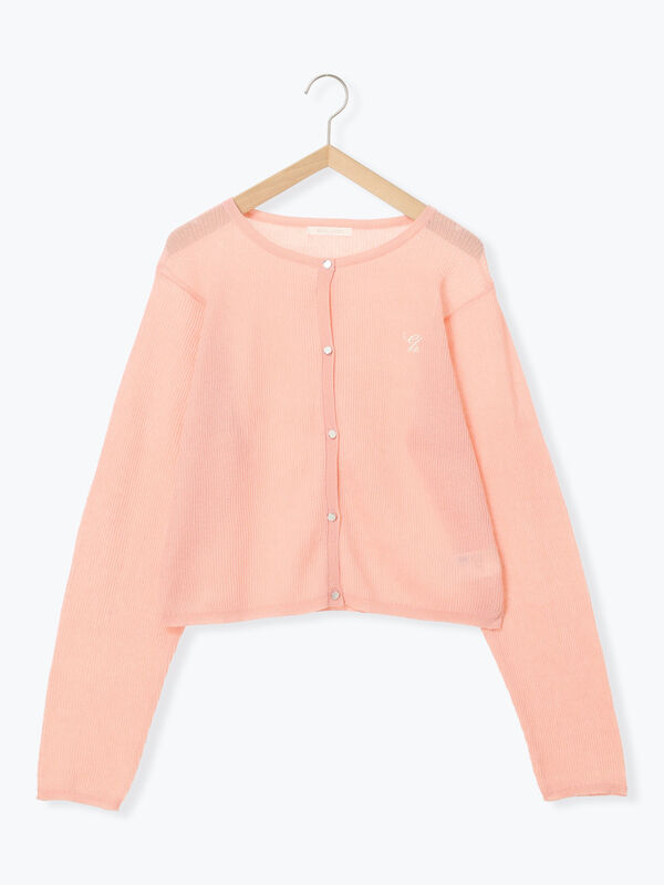 セール】 ワンポイント刺繍リブカーディガン（グレー/ピンク/ブルー