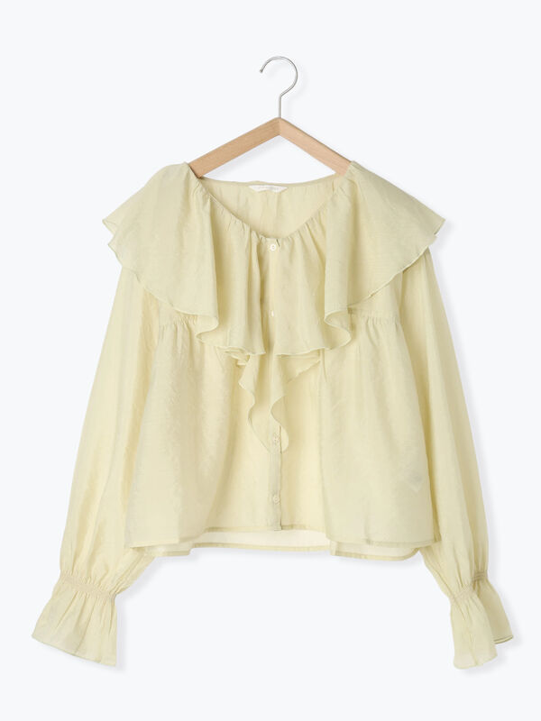 セール】 シアーラッフルブラウス（ピンク/グリーン/キナリ/トップス