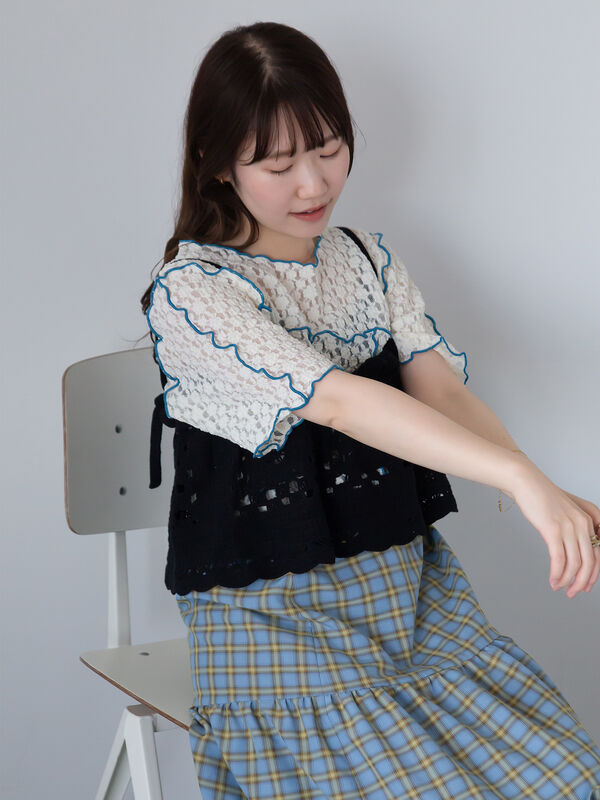 セール】 クロシェライクビスチェ（ブラック/ミント/キナリ/トップス