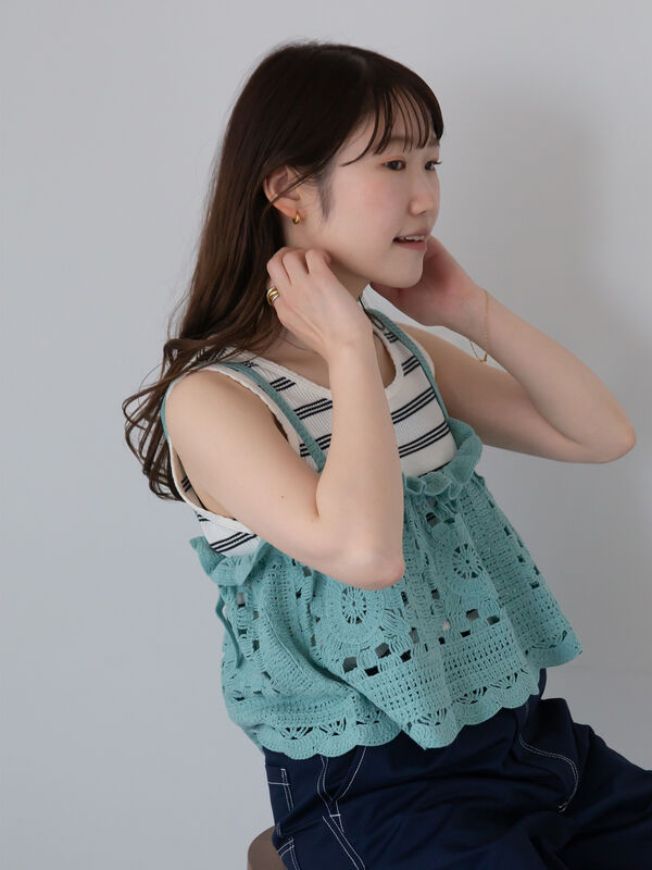 セール】 クロシェライクビスチェ（ブラック/ミント/キナリ/トップス