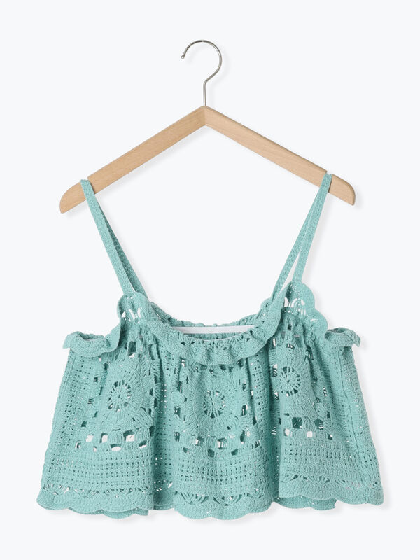 セール】 クロシェライクビスチェ（ブラック/ミント/キナリ/トップス