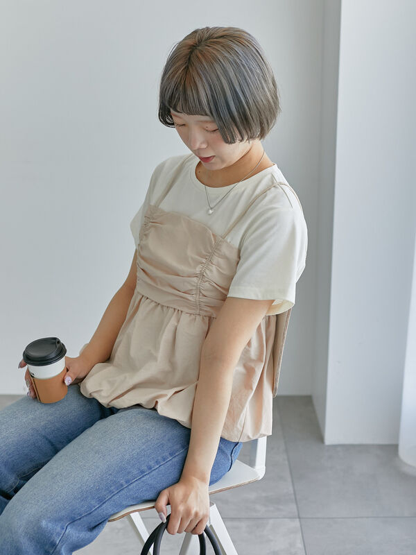 ビスチェドッキングTシャツ（ブラック/ベージュ/サックスブルー
