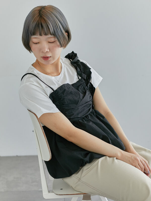 セール】 ビスチェドッキングTシャツ（ブラック/ベージュ