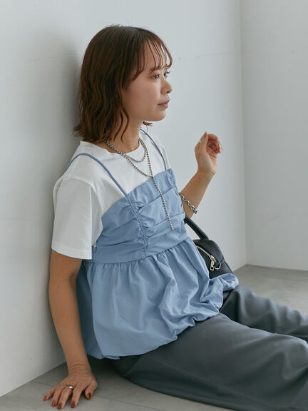 ビスチェドッキングTシャツ（ブラック/ベージュ/サックスブルー）｜ehka sopo（エヘカソポ）通販