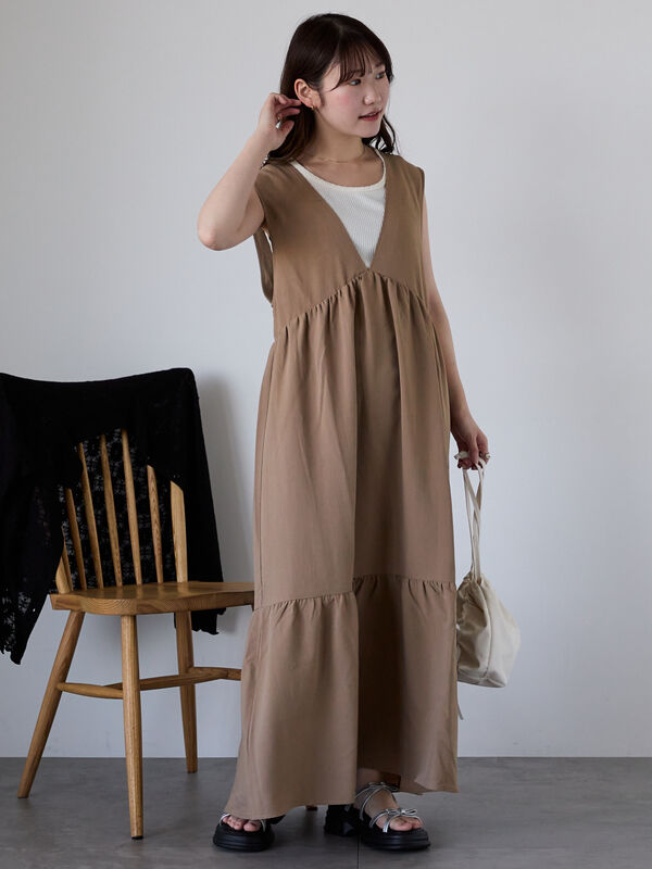 Vネックノースリーブワンピース Vネックノースリーブワンピース：紺［OP33NSNV］ | skep-online shop